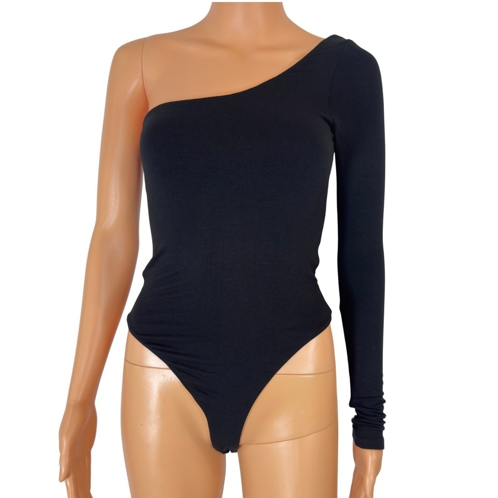 Naked Wardrobe One Shoulder Long Sleeve Bodysuit Black NW-B0062 Medium NWT - Picture 1 of 10